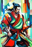 Tablou modern,acrilic pe panza,intitulat &quot;Samurai&quot;