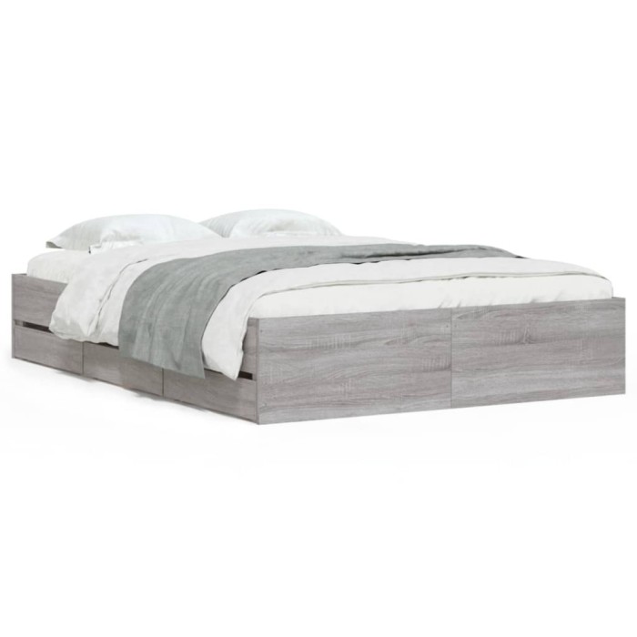 Cadru de pat cu sertare, gri sonoma, 135x190 cm, lemn prelucrat