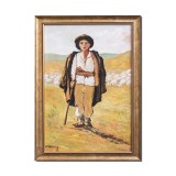 Tablou celebru pictat manual inramat, Ciobanas, 55x40cm ulei panza, reproducere Nicolae Grigorescu