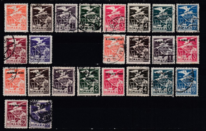 ROMANIA 1929/1930 TIMBRE DE SERVICIU TIMBRU OFICIAL VULTUR CU STEAG SI STEME TREI SERII COMPLETE STAMPILATE