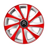 Set 4 capace roti 14 inchi R14 Drift Rosu-Gri, Compatibil cu Citroen