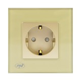 Priza simpla incastrabila PNI WP101G cu rama din sticla, Gold culoare auriu, 16A 3000W