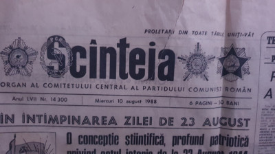 Ziarul Scanteia nr 14300, 10 august 1988, 6 pagini format mare foto