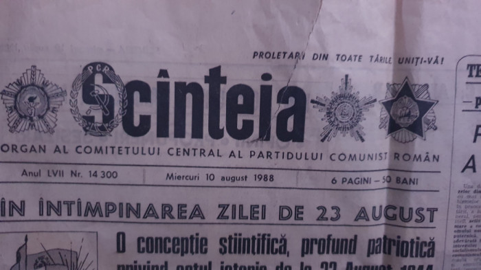 Ziarul Scanteia nr 14300, 10 august 1988, 6 pagini format mare