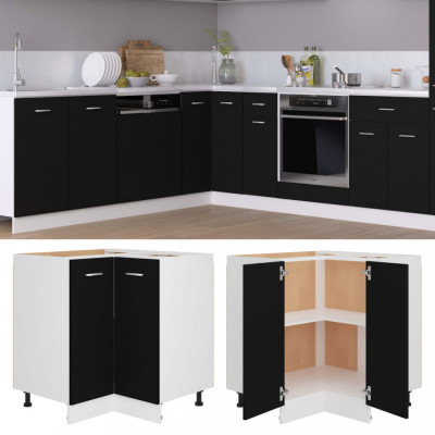 Gossi dulap inferior de colt, negru, 75,5x75,5x81,5cm, lemn prelucrat foto