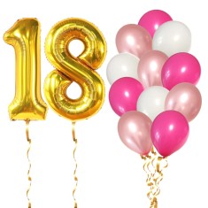 Set 14 Baloane Aniversare 18 Ani, fata, culoare roz/rose gold, Ropet foto