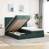 vidaXL Cadru de pat otoman cu saltele, catifea verde &icirc;nchis 180x200cm
