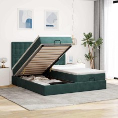 vidaXL Cadru de pat otoman cu saltele, catifea verde &icirc;nchis 180x200cm 3314660