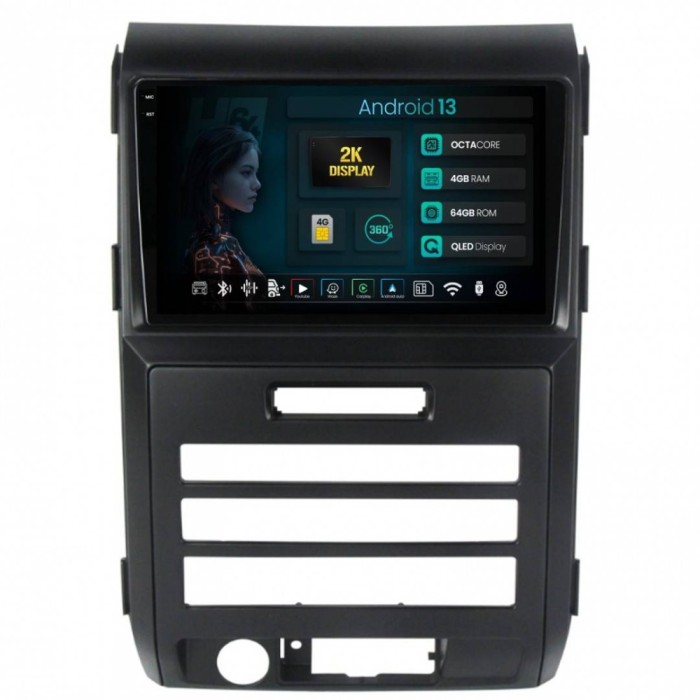 Navigatie 2K Ford F150 (2008-2014) 4GB RAM Android 13 Octacore Slot Sim 4G DSP GPS Wi-FI Carplay Android Auto USB Bluetooth Waze Touchscreen 9.5 Inch