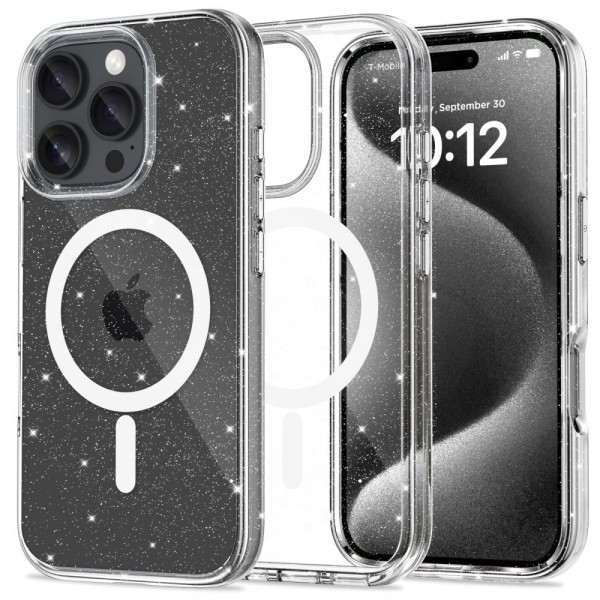 Husa MagSafe pentru Apple iPhone 16 Pro Max, Tech-Protect, Flexair Hybrid Glitter, Transparenta