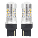 Set becuri auto cu LED CANBUS, 3030, 24SMD, compatibil T20, 7440, WY21W, Portocaliu, 12V / 24V, destinat competitiilor auto sau off-road