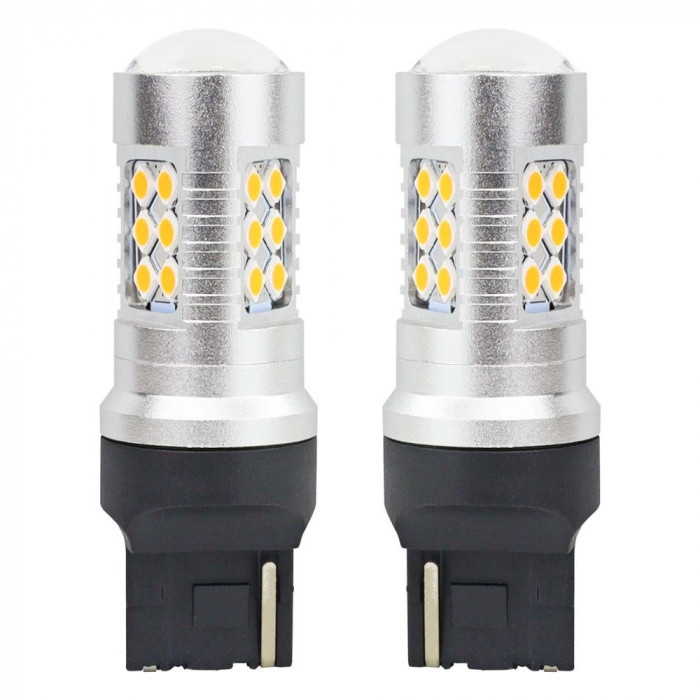 Set becuri auto cu LED CANBUS, 3030, 24SMD, compatibil T20, 7440, WY21W, Portocaliu, 12V / 24V, destinat competitiilor auto sau off-road