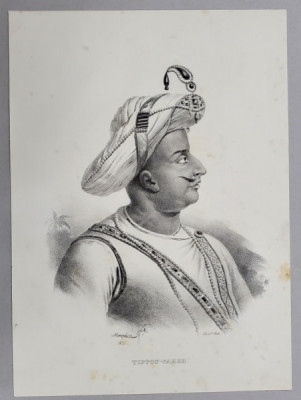 TIPPOU SAHEB , CONDUCATOR MUSULMAN AL IN INDIA DE SUD , LITOGRAFIE , DESEN de MAUZAISSE , litografiat de C. MOTTE , 1826 foto