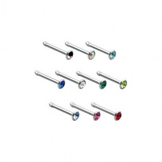 Piercing pentru nas din oţel 316L, zirconiu colorat &icirc;ntr-o montură - Culoare zirconiu piercing: Albastru deschis - LB