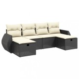 Cumpara ieftin Set mobilier de gradina cu perne, 6 piese, negru, poliratan