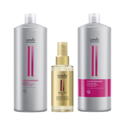 Pachet pentru par vopsit, Londa Professional Color Radiance: Sampon 1000ml, Conditioner 1000ml, Ulei de par Velvet Oil 100ml foto