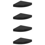 Rafturi de colt, 4 buc., negru extralucios, 25x25x3,8 cm, MDF