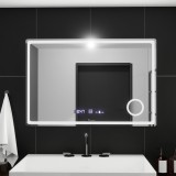 Oglinda LED Rectangulara, 90x60cm, Velour MotionGlow Marcello, Sistem Dezaburire, Ceas &amp; Termometru, Lupa Cosmetica, Dimabila