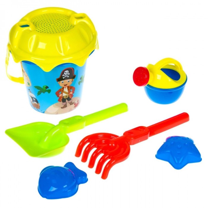 Set galeata cu accesorii pentru nisip, 10x17cm, model pirat, 6 piese Set galeata cu accesorii pentru nisip, 10x17cm, model pirat, 6 piese