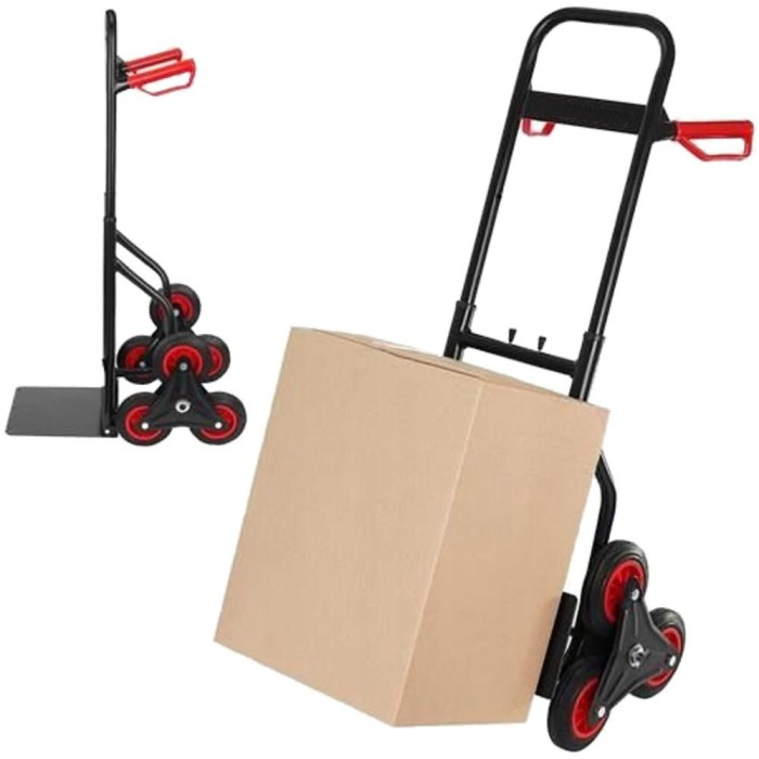 Carucior Metalic pentru Marfa cu Roti Triple pentru Scari, Trepti sau Borduri, Capacitate 200kg, Pliabil