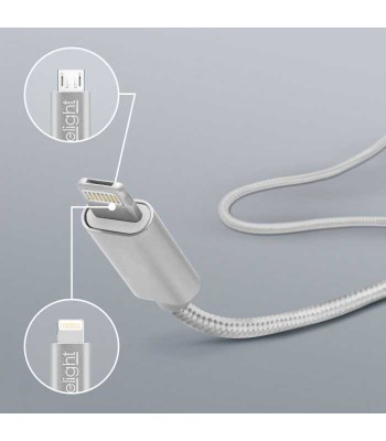 Cablu de date 2in1 iPad iPhone Lightning +Micro USB 1m 1A alb delight foto