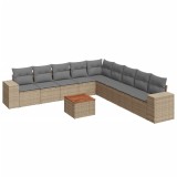 Cumpara ieftin Set canapele de gradina cu perne, 10 piese, bej, poliratan