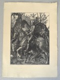 Albrecht Durer &quot;Cavalerul, moartea si diavolul&quot; print/reproducere moderna pe hartie manuala cca 2010, Religie, Cerneala, Altul