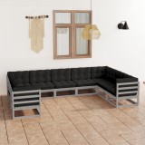 vidaXL Set mobilier grădină cu perne, 9 piese, gri, lemn masiv de pin 3077316