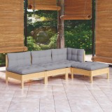 vidaXL Set mobilier grădină cu perne, 4 piese, gri, lemn de pin 3096297