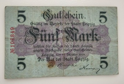 Germania - 5 Mark 1918 - Leipzig foto