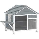 PawHut Casă pentru Pisici Exterioară cu Acoperiș Deschizabil, Fereastră Panoramică, Ușă cu Obloane și Platformă de Odihnă 101x72,5x81cm Gri | Aosom Ro