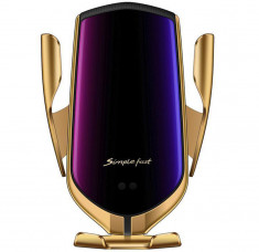 Suport auto cu incarcator wireless iUni R1, micro USB, functie Fast Charge, Gold foto