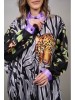 CAMASA LUNGA SATINATA CU IMPRIMEU MULTICOLOR CU TIGRU AZURA TALIE UNICA Violet, Albastru, Bej
