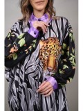 CAMASA LUNGA SATINATA CU IMPRIMEU MULTICOLOR CU TIGRU AZURA TALIE UNICA Violet, Albastru, Bej