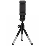 Suport telefon rotativ cu mini trepied extensibil 13, 20 cm, prindere automata cu arc 5.5, 8 cm, montura 1 4 inch, ABS si metal