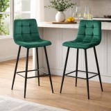 Cumpara ieftin Set 2 scaune de bucatarie/bar, Artool, Arceto, catifea verde, picioare metal negru, 43.5x32.5x104 cm