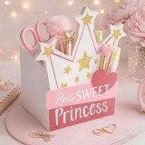 Cutie decorativa din lemn cu model coroana, 12,5x10,5x15,5 cm, alba, CMCLASS
