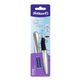 Stilou Twist argintiu, penita M, grip ergonomic, 2 patroane, blister