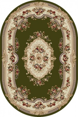 Covor Oval Model Lotos 575-310, Marime 60 x 110 cm, Crem, Verde, Inaltime Fir 8 mm, Antialergic, Polipropilena, Living, Dormitor, Sufragerie, Birou foto