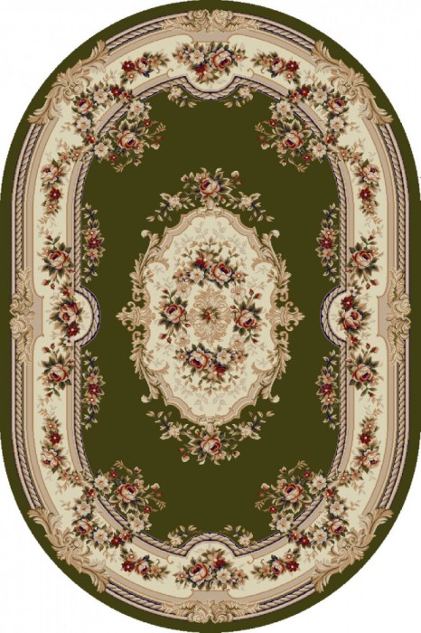 Covor Oval Model Lotos 575-310, Marime 60 x 110 cm, Crem, Verde, Inaltime Fir 8 mm, Antialergic, Polipropilena, Living, Dormitor, Sufragerie, Birou