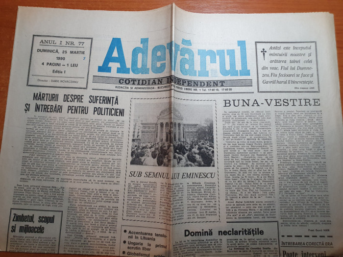 adevarul 25 martie 1990-intalnirea internationala -mihai eminescu buc-chisinau