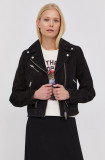 Cumpara ieftin The Kooples o jacheta biker din piele intoarsa femei, culoarea negru, de tranzitie