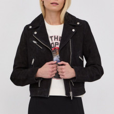 The Kooples o jacheta biker din piele intoarsa femei, culoarea negru, de tranzitie