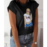 Tricou Negru din Bumbac Selfie