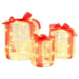 vidaXL Decorație cutie de cadou 3 pcs Alb cald 20 x 20 x 21 cm Acril 42019084