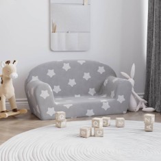 vidaXL Canapea de copii cu 2 locuri, gri deschis cu stele, pluș moale 356986
