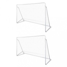 Porți de fotbal cu plasă, 2 buc, 240 x 90 x 150 cm, oțel