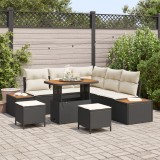 Set de sofa de grădină vidaXL cu 8 piese cu perne Ratan negru Acacia, Set de dining de grădină vidaXL cu 3 piese cu perne Ratan negru Acacia