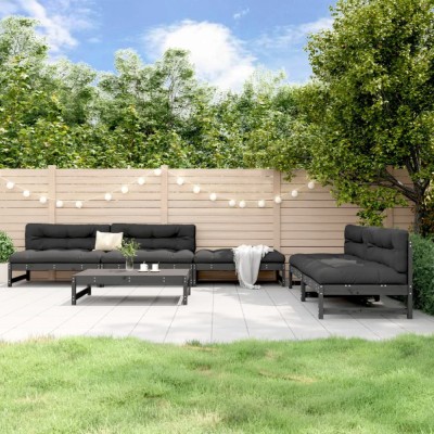 vidaXL Set mobilier relexare de grădină, 6 piese, gri, lemn masiv pin 3186615 foto