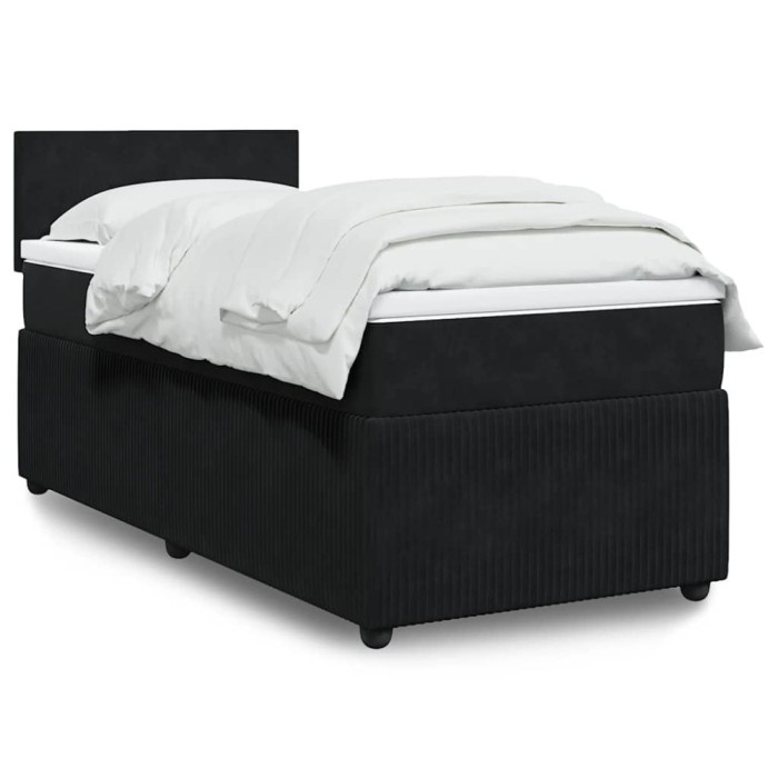 vidaXL Pat box spring cu saltea, negru, 90x200 cm, catifea 3289934